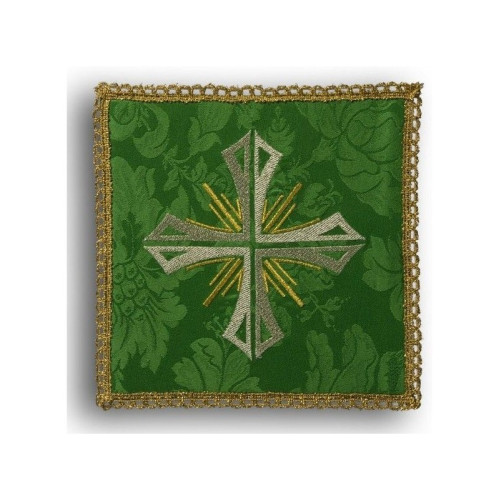 Grünes gesticktes Kelchtuch - Kreuz + Strahlen (2)