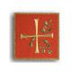 Besticktes rotes Kelchtuch - Kreuz + Zweig