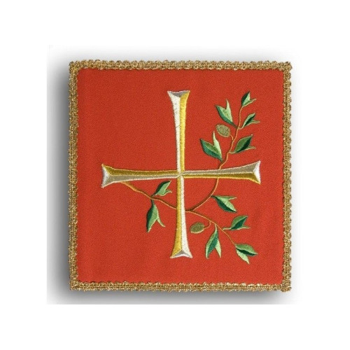 Besticktes rotes Kelchtuch - Kreuz + Zweig
