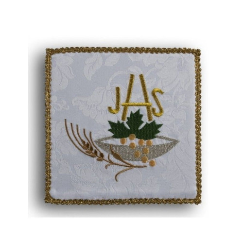Weißes besticktes Kelchblatt - IHS + grünes Weinblatt
