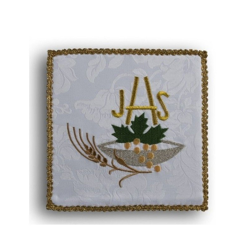 Weißes besticktes Kelchblatt - IHS + grünes Weinblatt