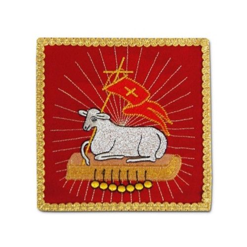 Rotes besticktes Kelchbahrtuch - Opferlamm