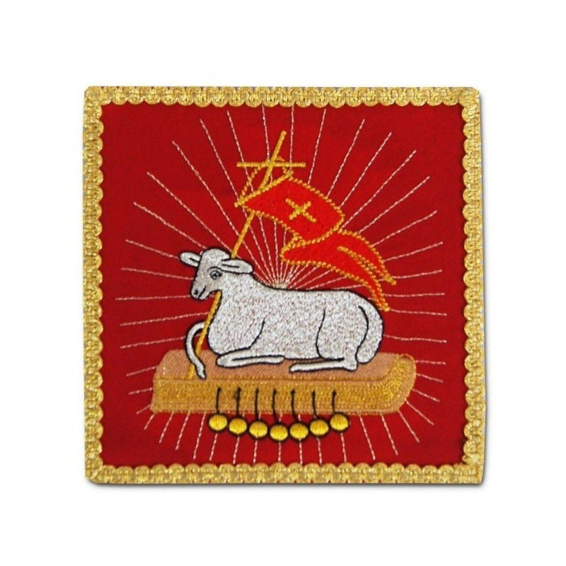 Rotes besticktes Kelchbahrtuch - Opferlamm