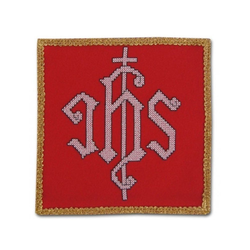 Besticktes rotes Kelchbahrtuch - IHS weiß
