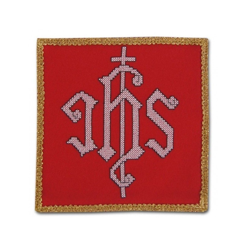 Besticktes rotes Kelchbahrtuch - IHS weiß