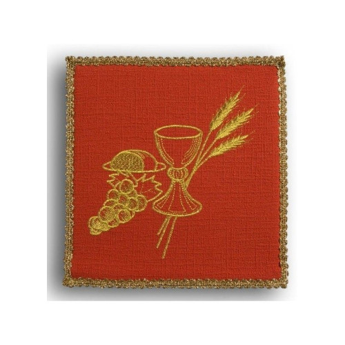 Besticktes rotes Kelchtuch - Kelch + Weintrauben