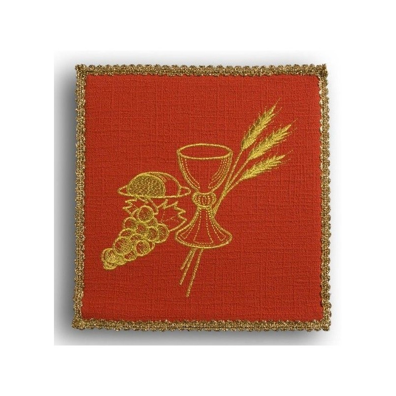 Besticktes rotes Kelchtuch - Kelch + Weintrauben