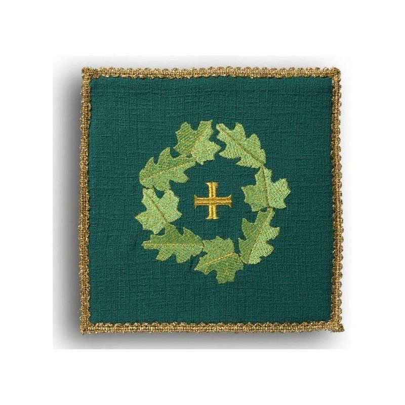 Grünes gesticktes Kelchtuch - Kreuz + Blätter