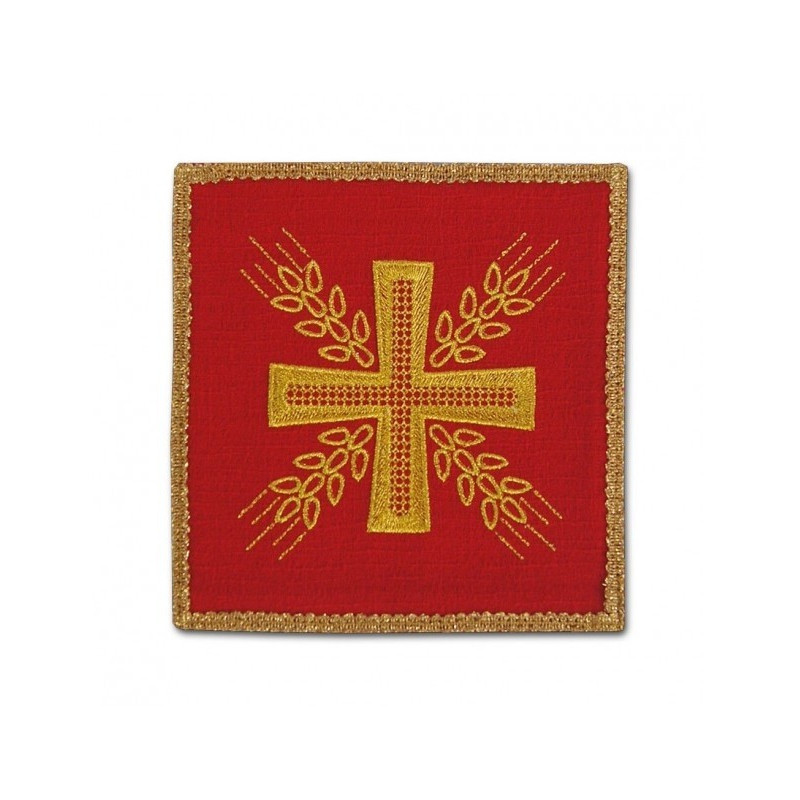 Rotes gesticktes Kelchtuch - Kreuz und Ohren