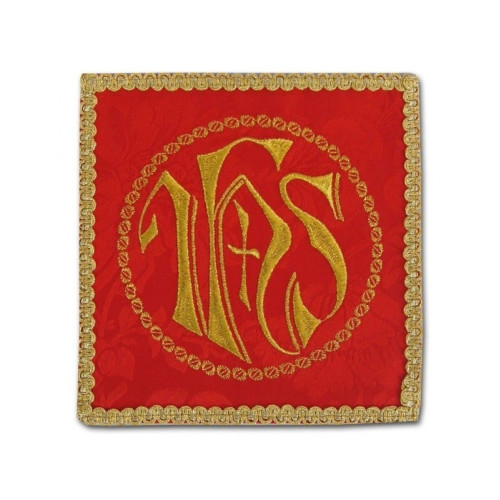 Rotes gesticktes Kelchtuch - IHS im Kreis + Kreuz