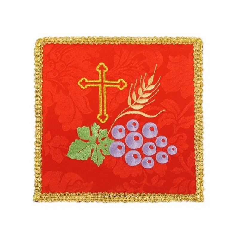 Besticktes rotes Kelchtuch - Kreuz, Traube, Ohren