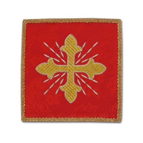 Besticktes rotes Kelchtuch - goldenes Kreuz + Strahlen