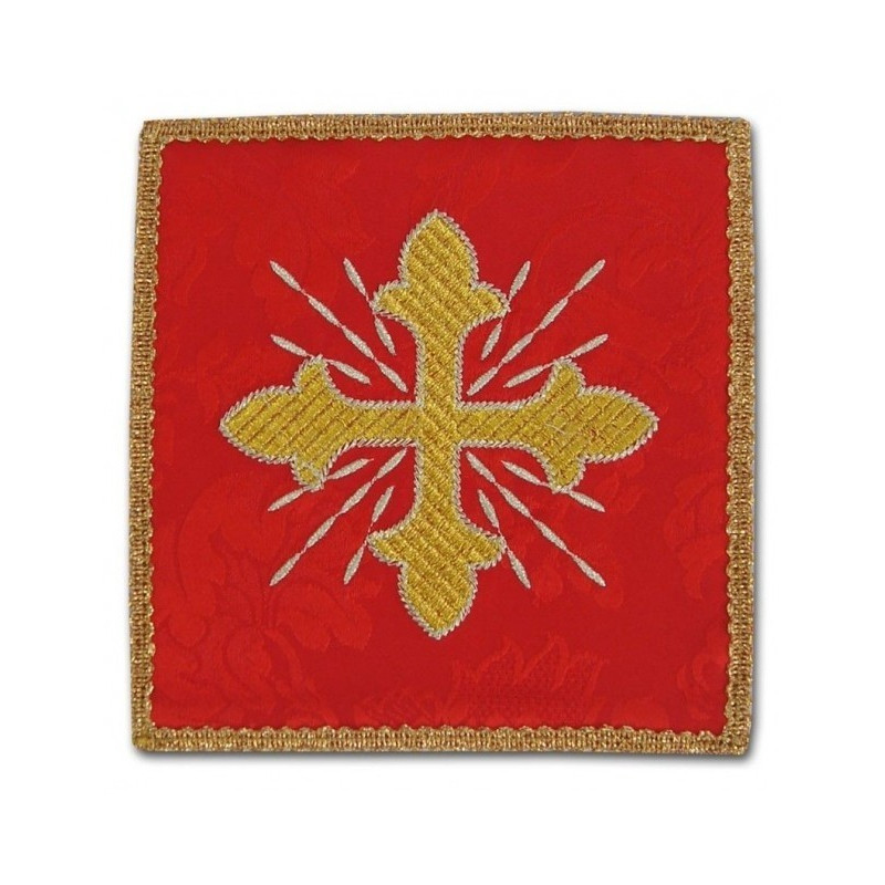 Besticktes rotes Kelchtuch - goldenes Kreuz + Strahlen