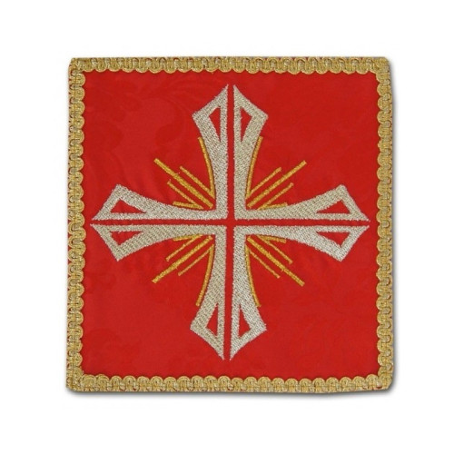Rotes gesticktes Kelchtuch - Kreuz + Strahlen (2)