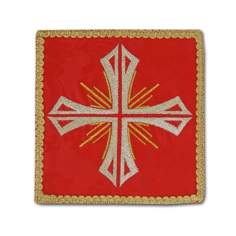 Rotes gesticktes Kelchtuch - Kreuz + Strahlen (2)