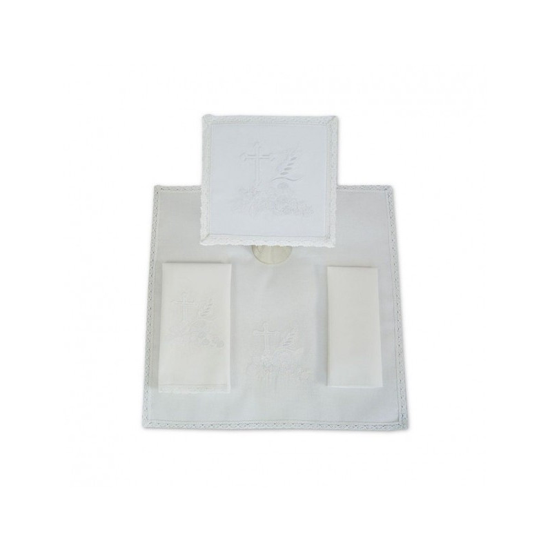 Kelch Leinen Set bestickt weiß Kreuz, Ohren (19)