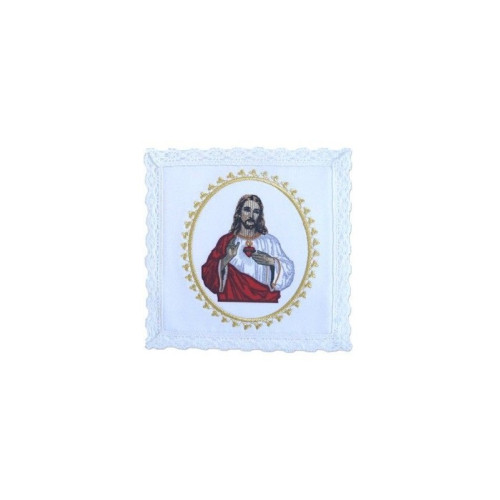 Besticktes Leinen-Kelch-Set - Herz des Herrn Jesus