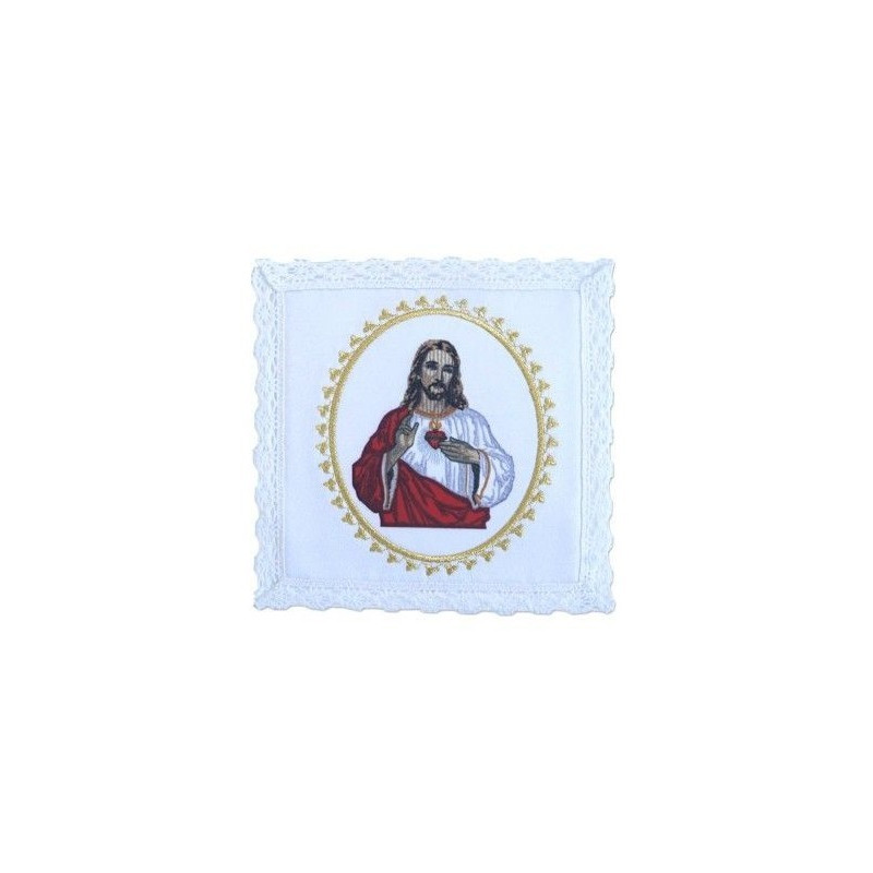 Besticktes Leinen-Kelch-Set - Herz des Herrn Jesus