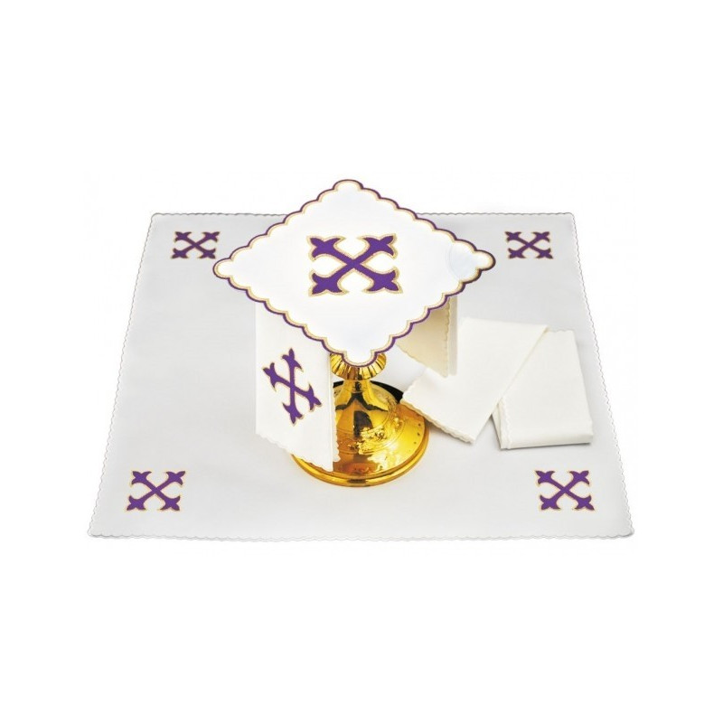 Kelch Leinen Set lila Kreuz - Stickerei