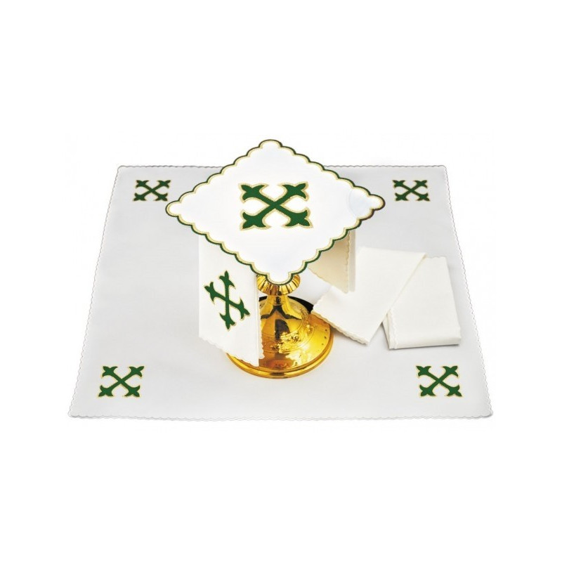 Kelch Leinen Set grünes Kreuz - Stickerei