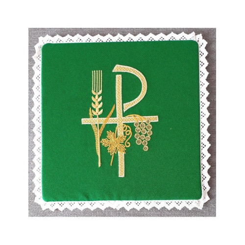 Grüner gestickter Kelch - P, Ähre, Trauben
