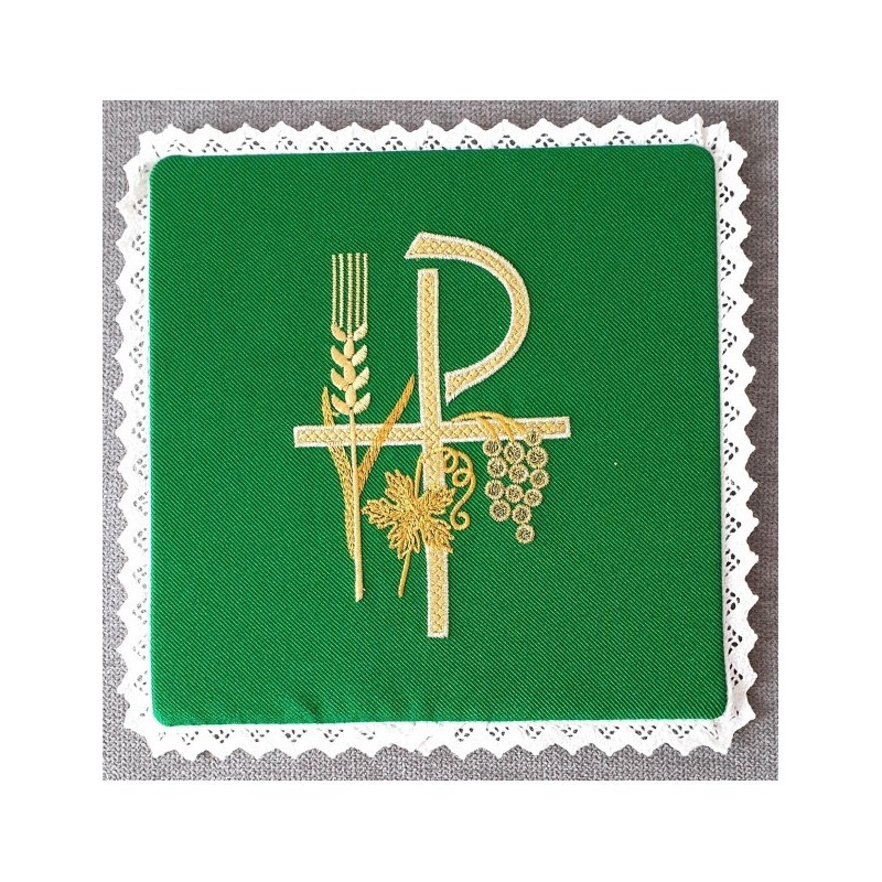 Grüner gestickter Kelch - P, Ähre, Trauben