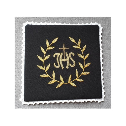 Besticktes Kelchblatt schwarz IHS + Ornament