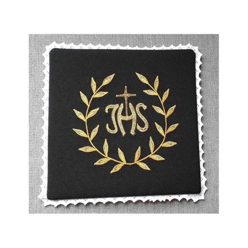 Besticktes Kelchblatt schwarz IHS + Ornament