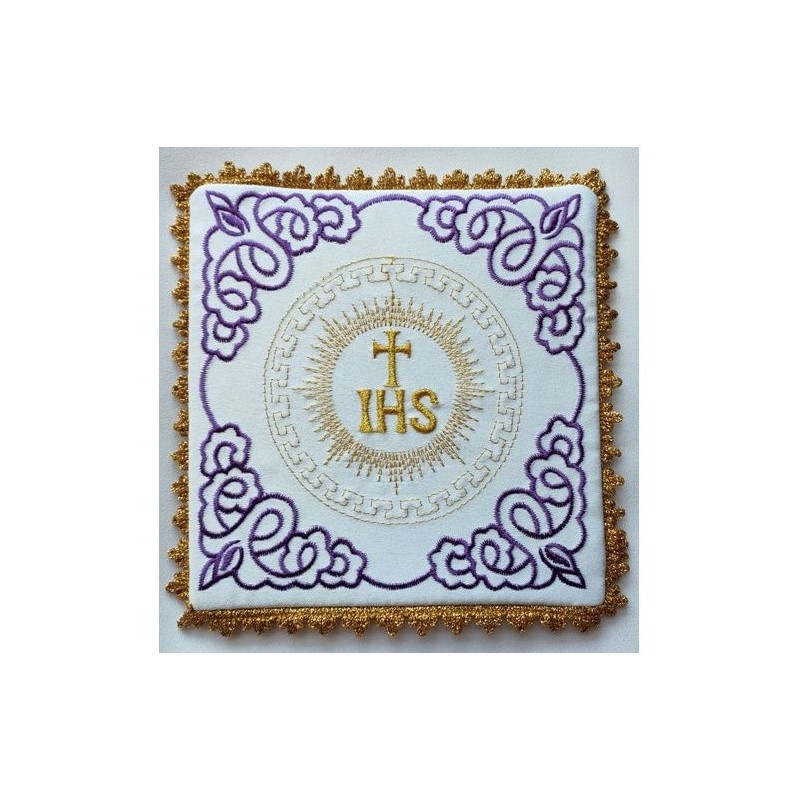 Kelchtuch bestickt ecru, violett IHS (5)