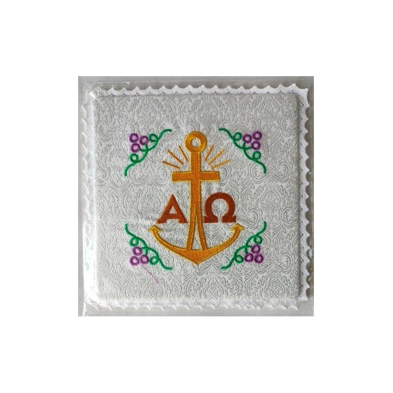 Abendmahlskelch bestickt ecru, silberne Muster - Alpha und Omega