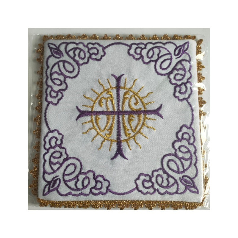 Besticktes Kelchtuch IHS + violettes Ornament (22)