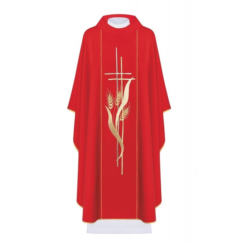 Messgewand mit gesticktem Kreuz und Ohren - rot (H21)