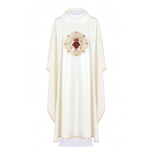 Gesticktes Messgewand Herz Jesu und Kelch - ecru (H26).