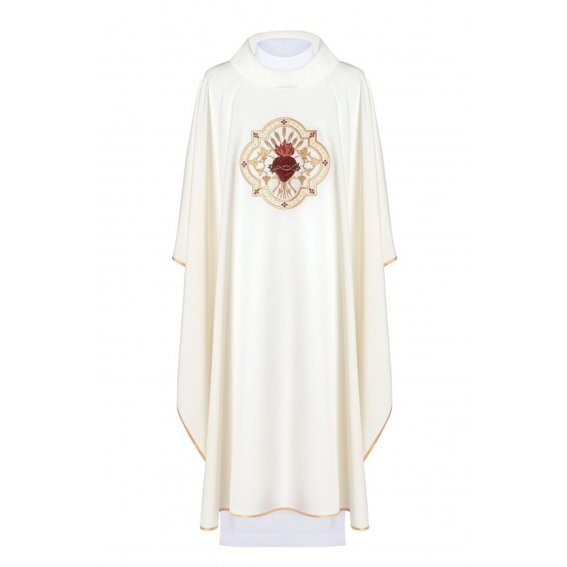 Gesticktes Messgewand Herz Jesu und Kelch - ecru (H26).