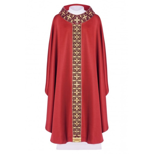 Besticktes Messgewand mit schmalem Gürtel, Ziersteine - rot (H56)