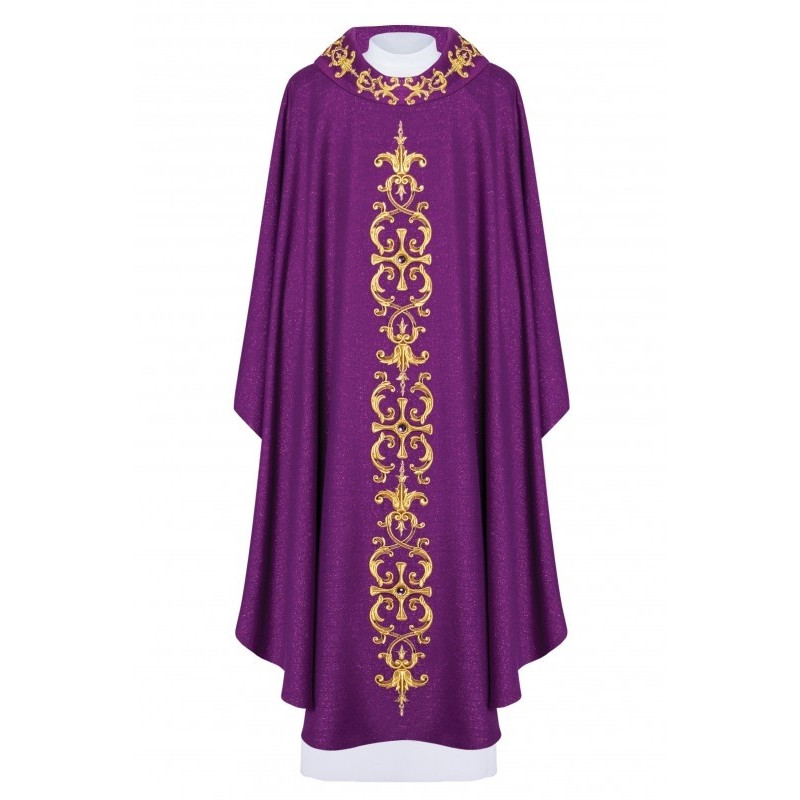 Messgewand reich bestickt, Ziersteine - violett (H64)