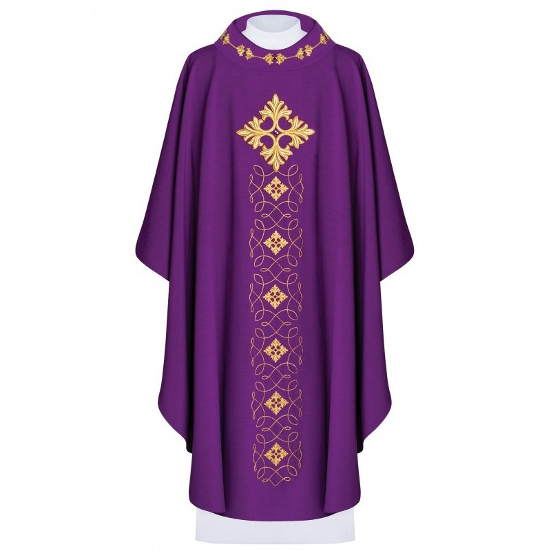 Messgewand reich bestickt, Ziersteine - violett (H67)