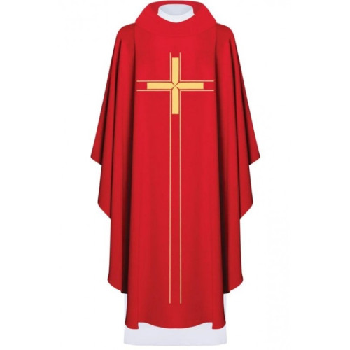 Gesticktes Messgewand mit Kreuz - rot (H74)