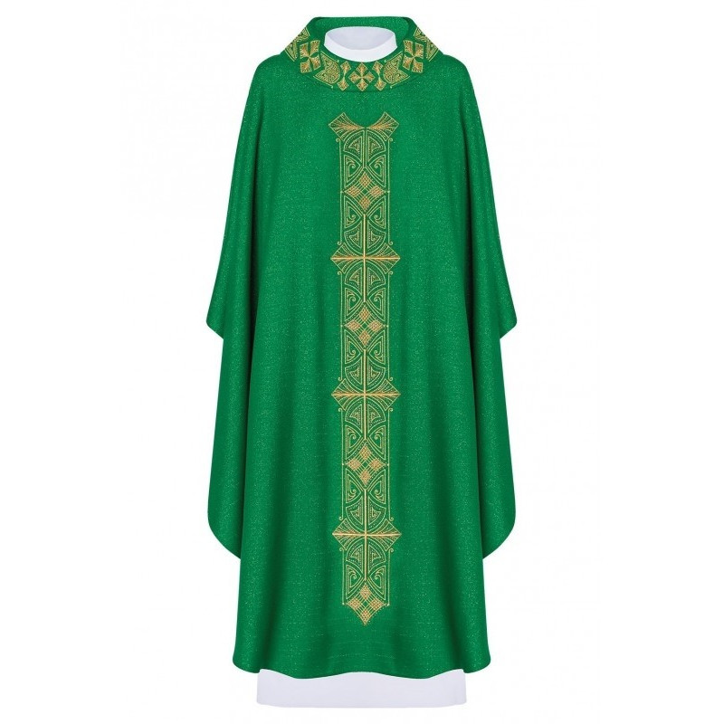 Messgewand reich bestickt, glänzender Stoff - grün (H82)