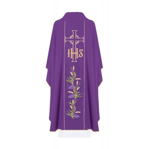 Messgewand mit gesticktem IHS-Symbol, Kreuz und Weintrauben - violett (H110)
