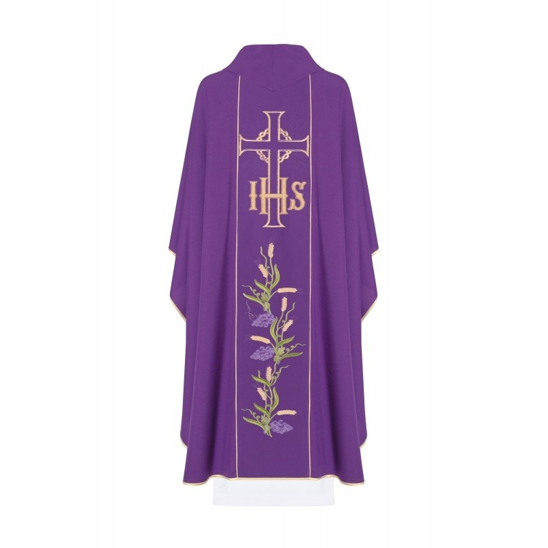 Messgewand mit gesticktem IHS-Symbol, Kreuz und Weintrauben - violett (H110)