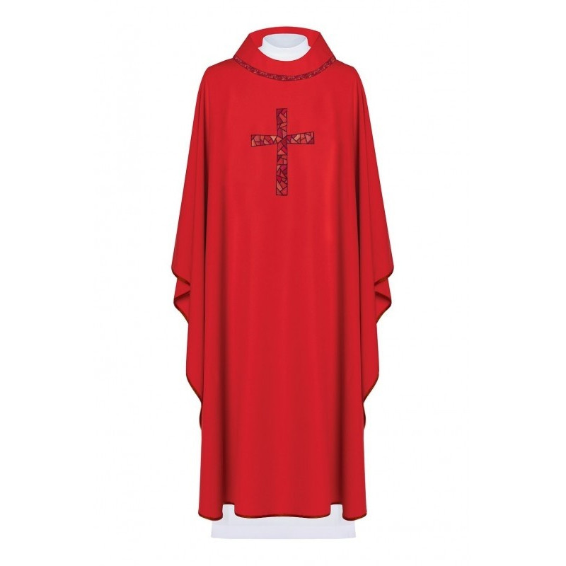 Messgewand, bestickt mit dem Symbol des Kreuzes - rot (H119)