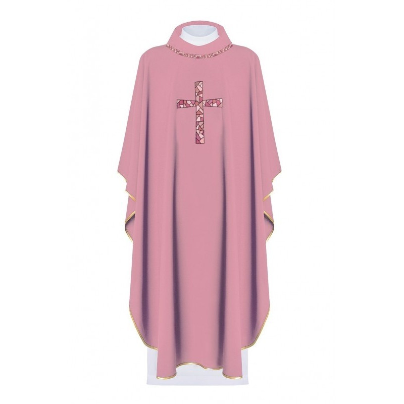 Messgewand bestickt mit dem Symbol des Kreuzes - rosa (H122)