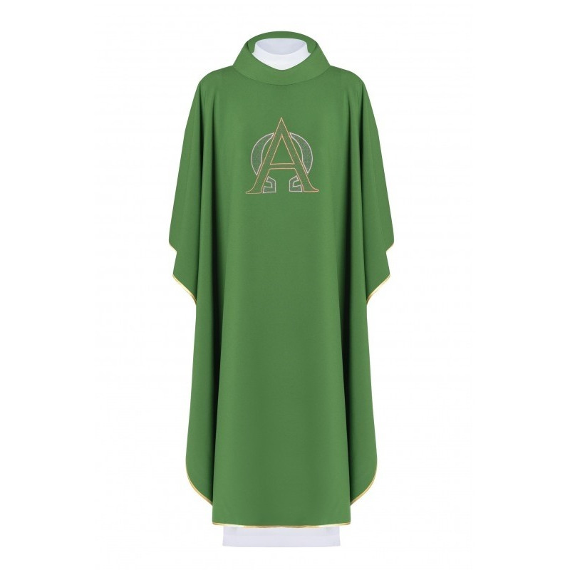 Messgewand mit gesticktem Alpha und Omega Symbol - grün (H127)