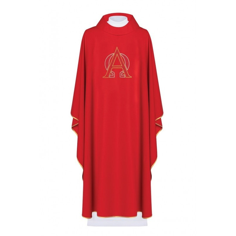 Gesticktes Messgewand mit Alpha und Omega Symbol - rot (H128)
