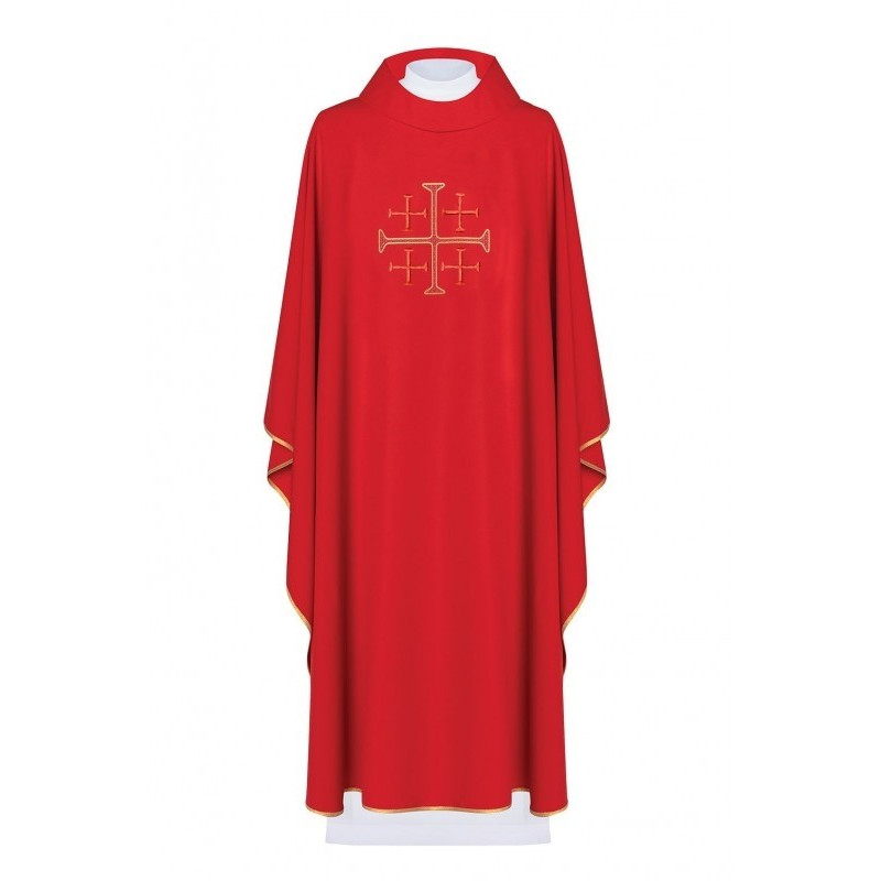 Messgewand gesticktes Jerusalem Kreuz - rot (H133)