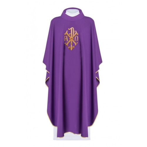 Gesticktes Messgewand Alpha, Omega und PAX Symbol - lila (H135)