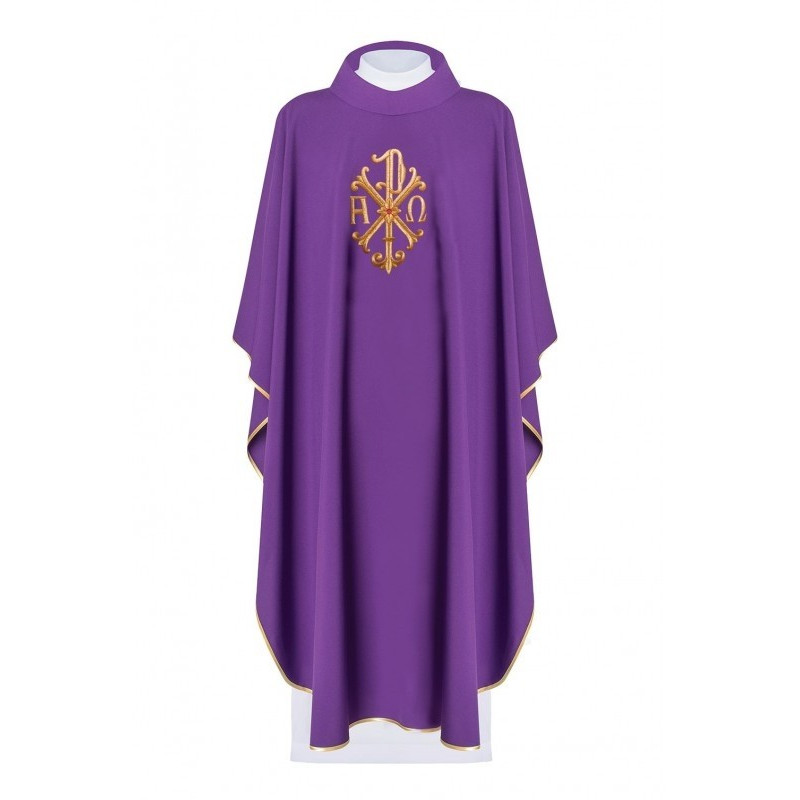Gesticktes Messgewand Alpha, Omega und PAX Symbol - lila (H135)