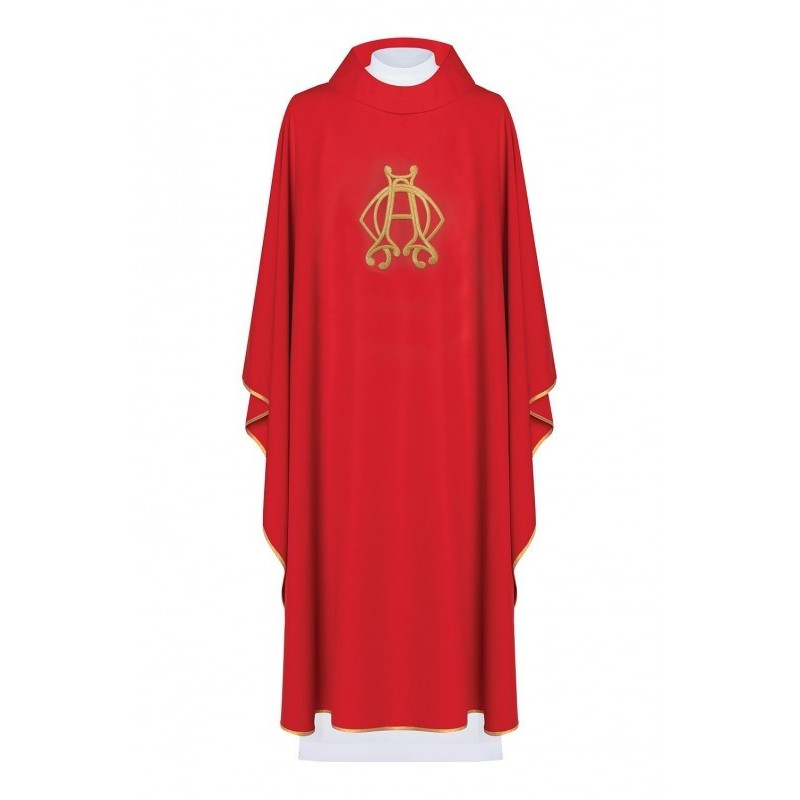 Gesticktes Messgewand Alpha, Omega - rot (H140)