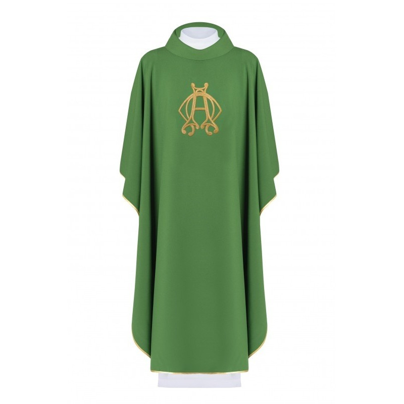 Gesticktes Messgewand Alpha, Omega - grün (H141)